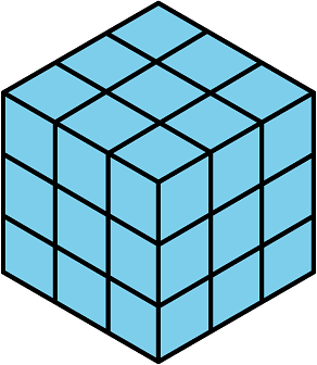 A cube whose length, width, and height are each 3 centimeters.