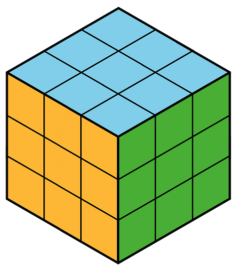 A cube with the side lengths of 3 blocks