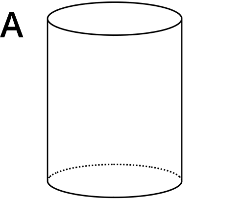 An image labeled "A", a drawing of a cylinder that sits on its bottom base