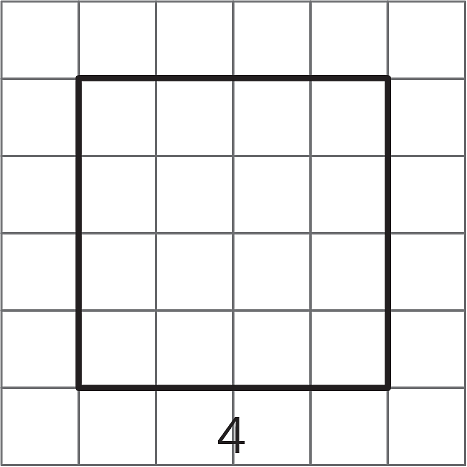A square with a side length of 4 units on a square grid.