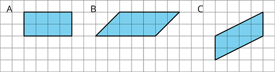 three parallelograms are shown on a grid